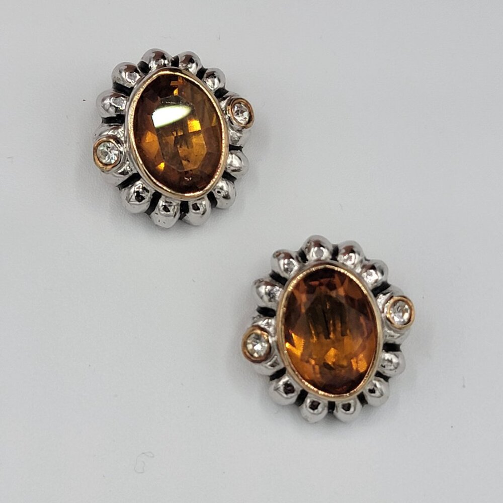 Vintage Topaz Tone Faceted Glass ClipOn Earrings